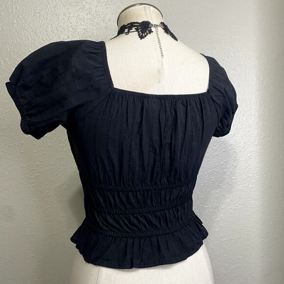 Gothic Whimsigoth VIctorian Milkmaid Ruched Puff Sleeve Cropped Blouse - Picture 7 of 14